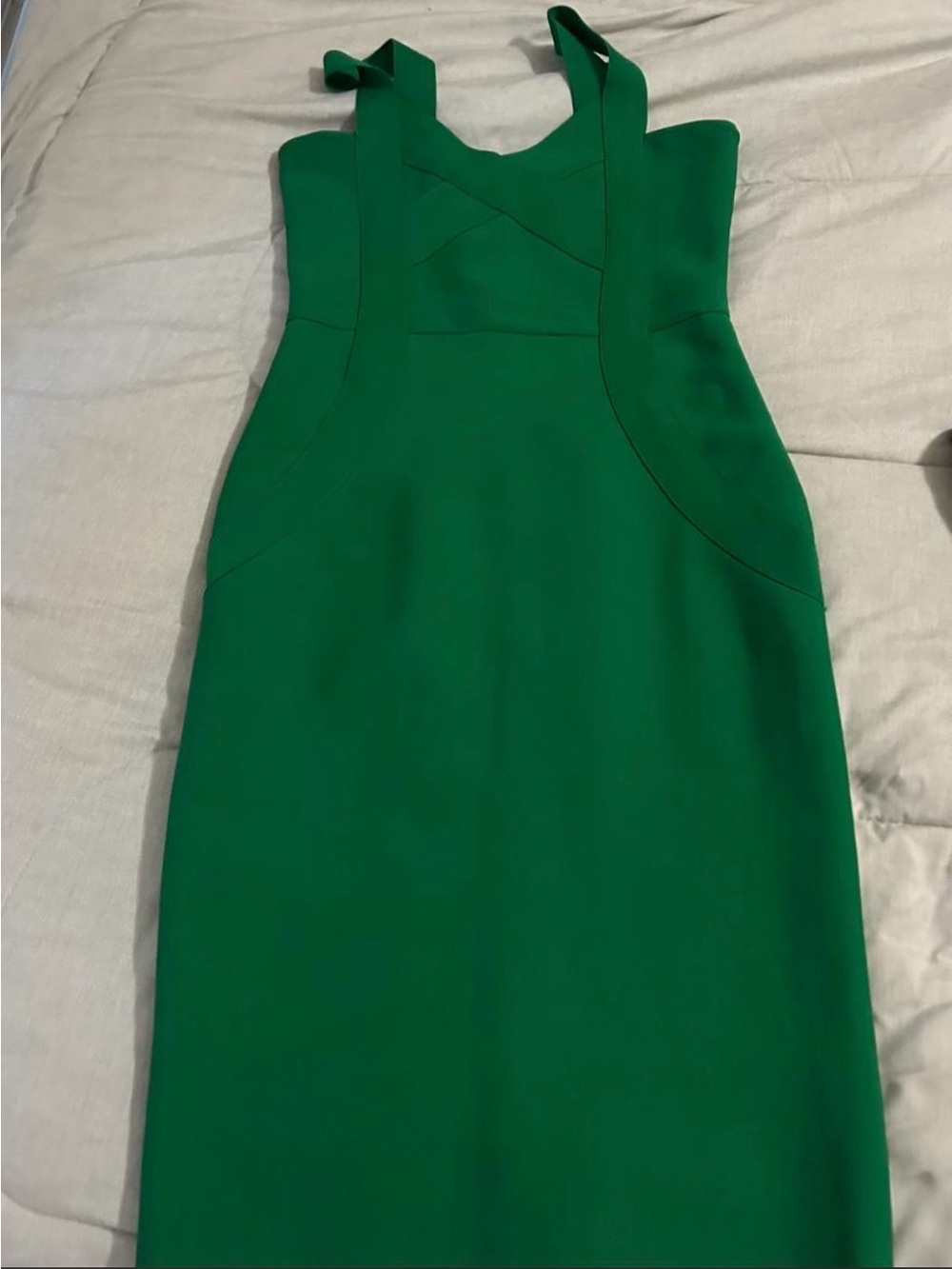Fashion Nova Emerald Green Midi Sheath Dress with Wide Straps